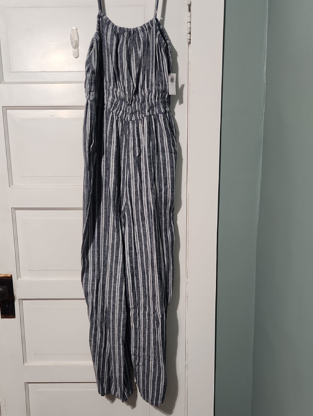 Old Navy Navy and White Striped Jumpsuit
